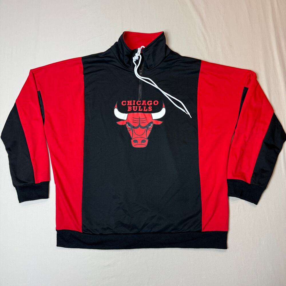 Mens Chicago Bulls XL Quarter Zip Pullover Red Black‎ NBA Colorblock
